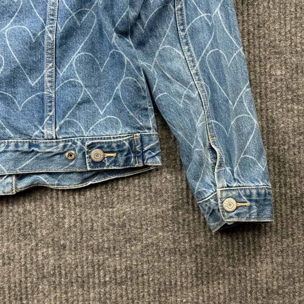Old Navy Kids Blue Denim Heart Print Trucker Jacket Size L 10-12